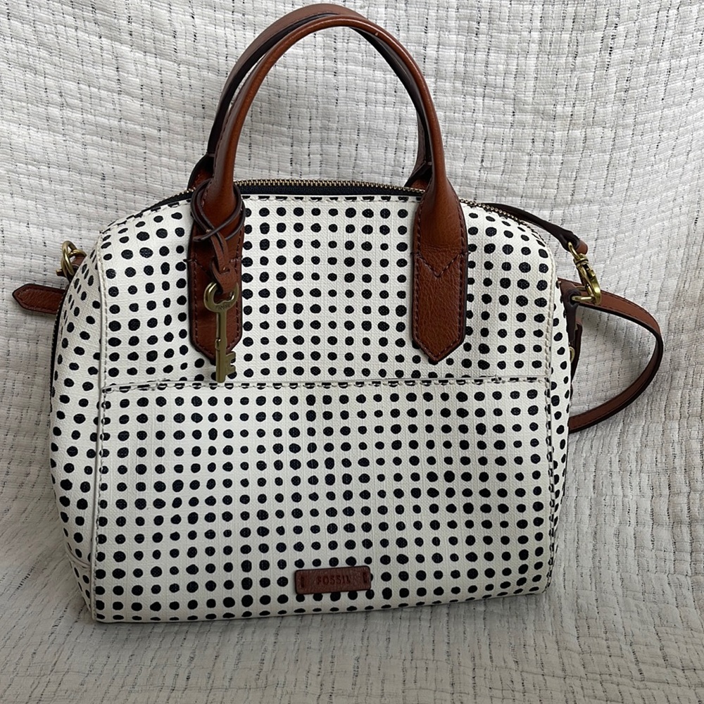 Fossil Rachel Satchel White and Black Polkadot
